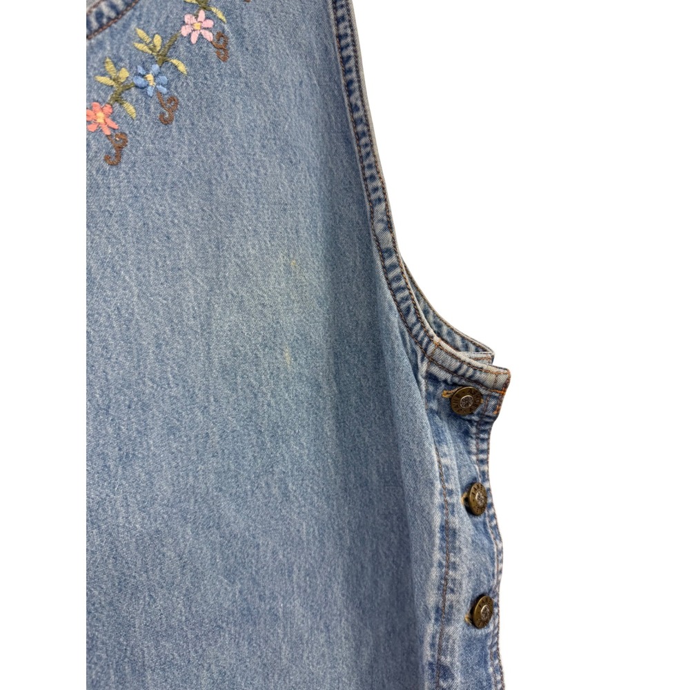 Vintage Laura Ashley Denim Pinafore Dress Floral Midi Teacher Modest Jumper L - Picture 6 of 8